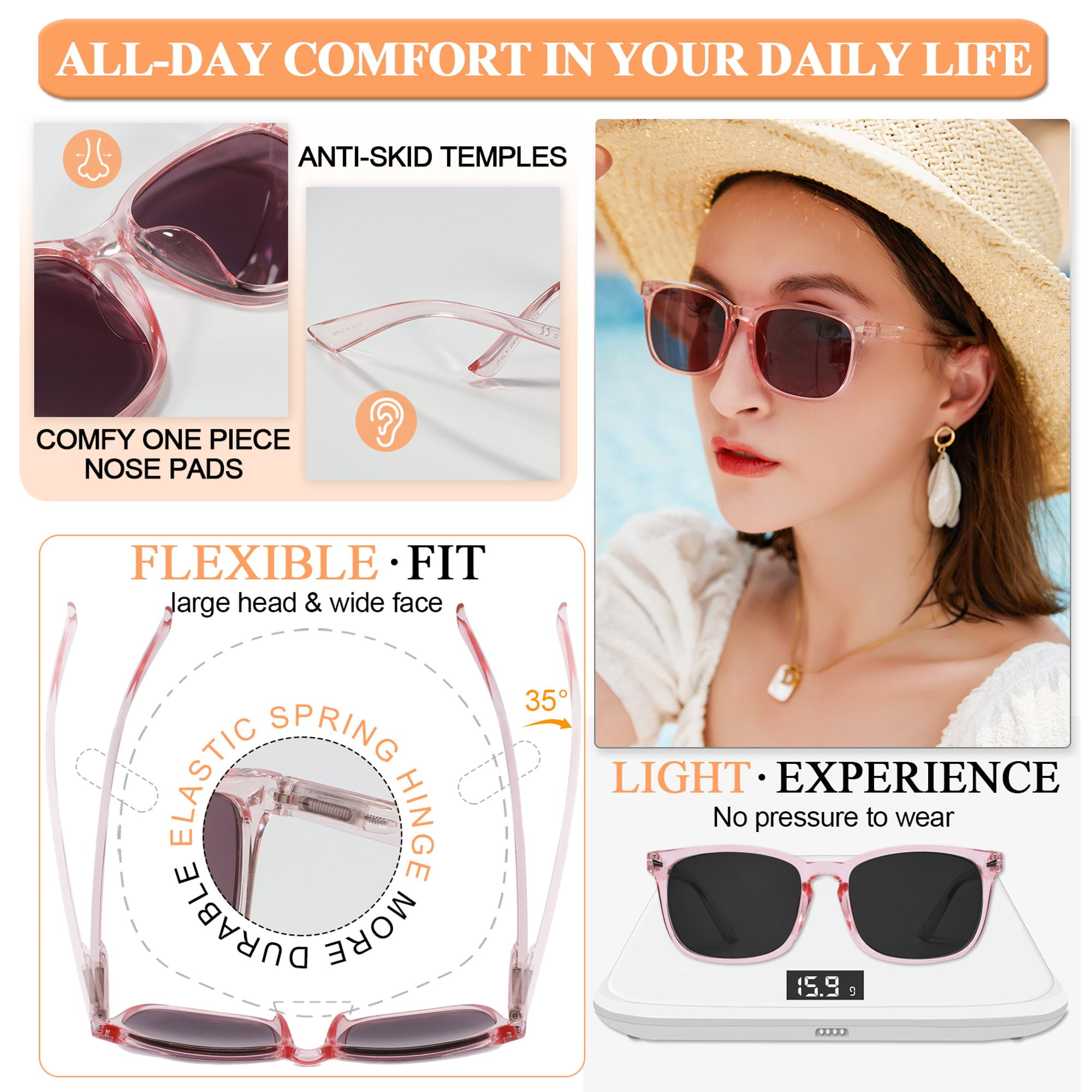 MARE AZZURO Outdoor Reading Sunglasses Women 0.50 0.75 1.00 1.25 1.50 1.75 2.00 2.25 2.50 2.75 3.00 3.25 3.50 3.75 4.00 (Pink, 1.25)