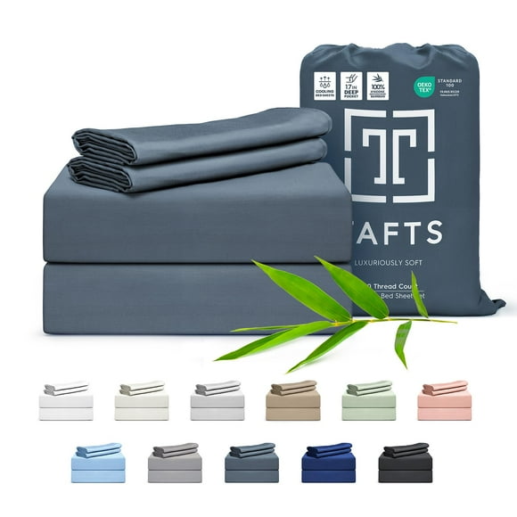Tafts Draps 100 % Viscose Dérivés de Bambou Taille Cali-Très Grand, Poches Profondes de 17 Pouces, Luxueusement Doux, Soyeux, Rafraîchissants, Double Couture, Garantie à Vie (Bleu Ardoise)