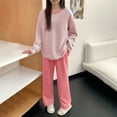 thumbnail image 4 of SuTry Womens Casual Sleepwear Set Soft Cozy Loose Long Sleeve Round Neck Solid Color Pajama Home Loungewear Pajamas for Women Set(Pink#1,2XL), 4 of 6