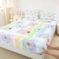 thumbnail image 3 of Homewish Cartoon Blossoms Floral Queen Sheet Sets for Kid, Dreamy Rainbow Flat Sheet, Colorful Stripes Lines Queen Fitted Sheet, Microfiber Bedroom Decor, 4-Piece, 3 of 7