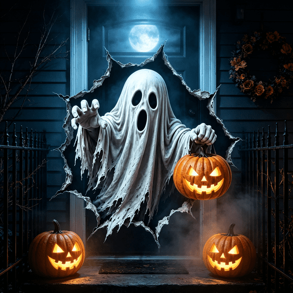 Halloween Decor Spooky Ghost Themed Halloween Wall Decal Waterproof Removable Wall Sticker Floor Decal Home Bedroom Halloween Holiday Scene Decor 13.7x19.6 Inch