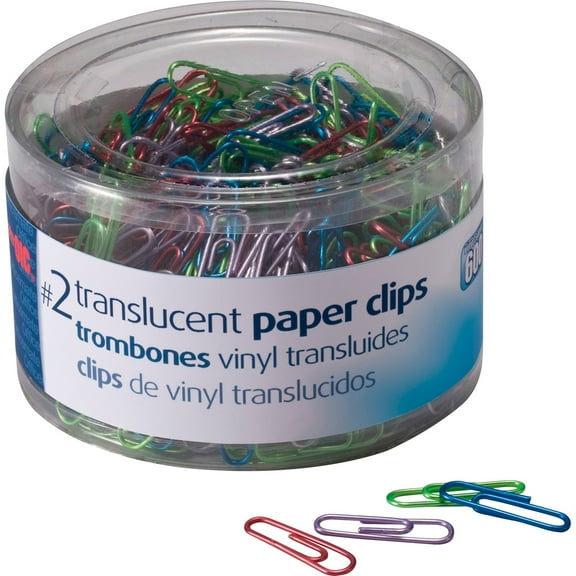 Officemate Paper Clips, #2, Translucent Assorted Colors, 600/Tub (97211)