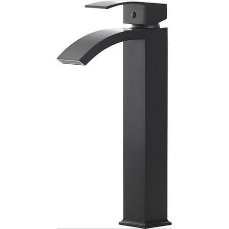 

Vessel Sink Faucet Matte Black Tall Spout Waterfall Single Handle Bathroom Faucets 1 Hole Deck Mount Commercial Basin Brass Mixer Tap Supply Line Lead-Free