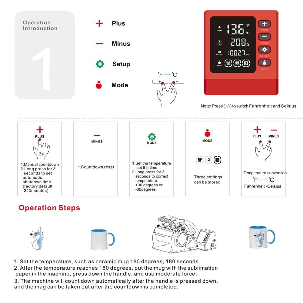 INTBUYING 11in1 Mug Heat Press Machine with 11pcs 1.5oz-32oz Clamps Sublimation Transfer Printing Craft