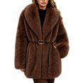 thumbnail image 2 of Miqool Women's Faux Fur Coat Lapel Collar Long Sleeve Warm Winter Coat with Pockets and Belted, 2 of 8