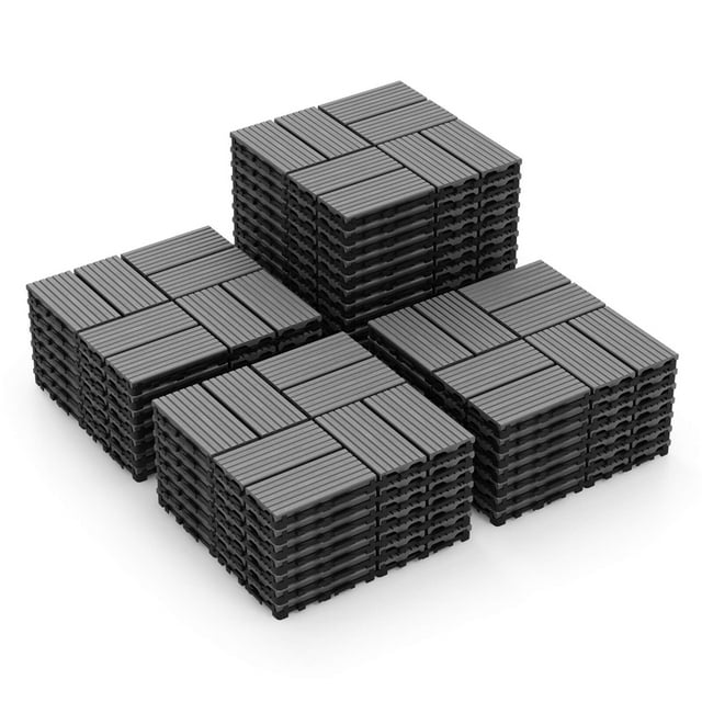 Costway 36 PCS Interlocking Deck Tiles 12" x 12" Waterproof All Weather Flooring Covering Grey