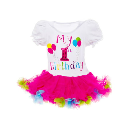 Silver Lilly Girls ‘It's My Birthday' Tutu Dress Outfit (Multi Color, 1 Year)