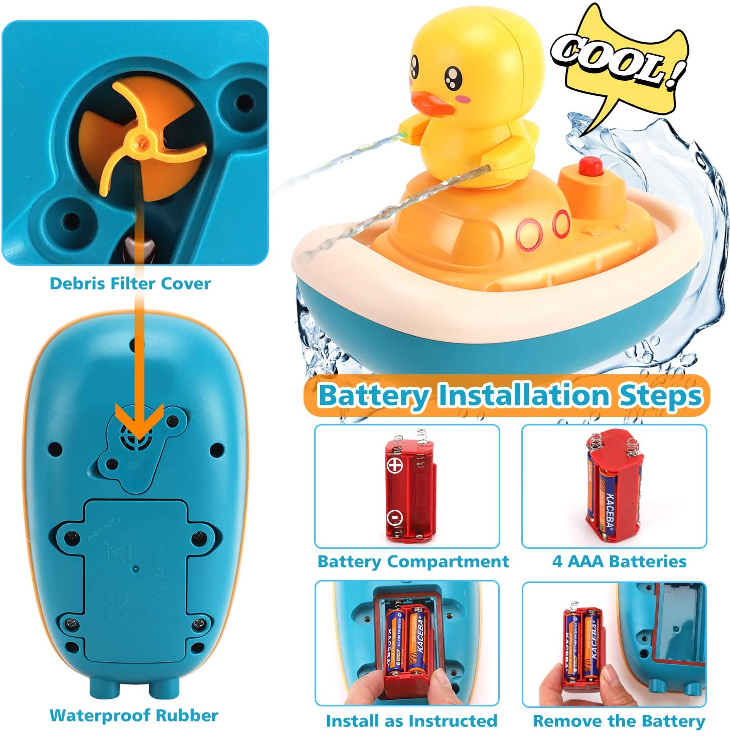 Spray Duck Spray Bañera Baby Bath Shower Head 2-en-1 Floating Boat Kid  Shower Juguete Bañera de pato