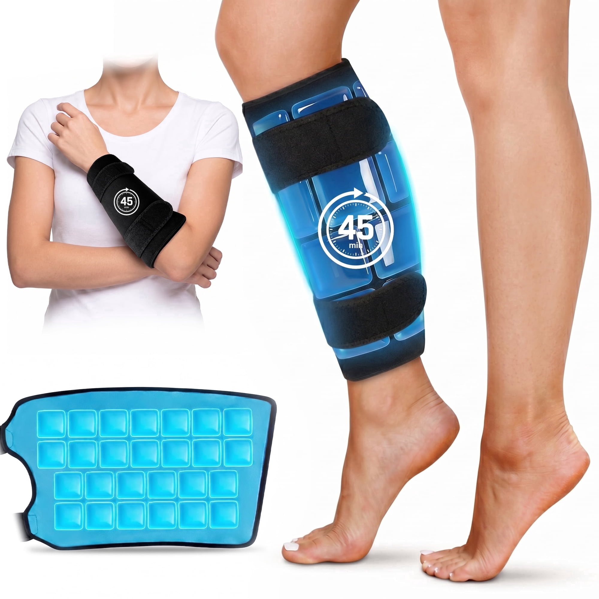 Rebelduck Knee Ice Pack Wrap, 45-Min Cold Therapy, Reusable Gel for Thighs, Elbows, Calves & Legs, 12"x9.5" Ice Grid Design