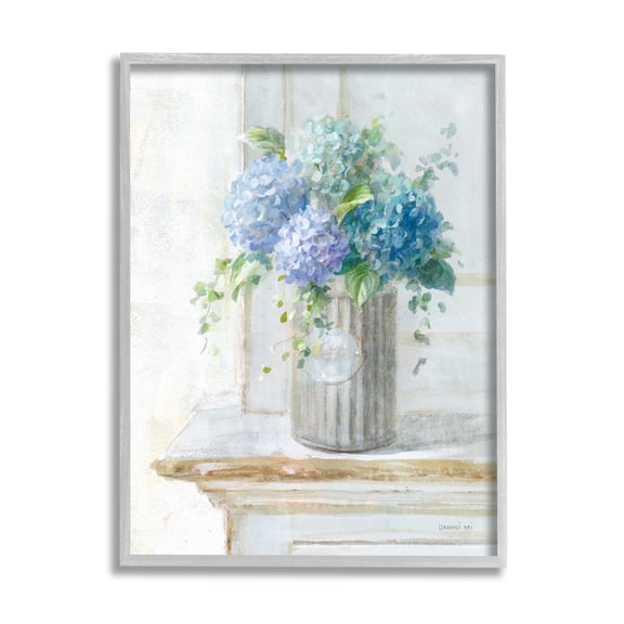 Stupell Industries Blue Hydrangea Bouquet Country Milk Tin Floral Painting, 24 x 30,Design by Danhui Nai