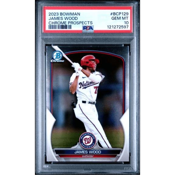 Graded 2023 Topps Bowman James Wood #BCP129 Chrome Prospects Rookie RC Baseball Card PSA 10 Gem Mint
