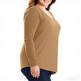 thumbnail image 3 of Htigea Women's Plus Size Long Sleeve Shirts Solid Color Crewneck Pullover Tunic Tops Soft Comfy Khaki 2XL, 3 of 6