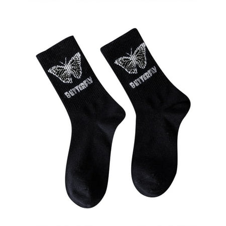

TWZH Women Butterfly Print Soft Breathable Graphic 1 Pack Crew Socks