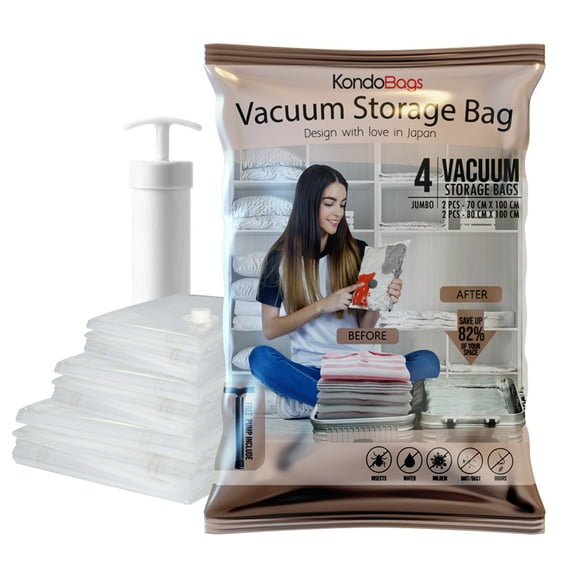 Kondo Bag Vacuum Storage Bags for Clothes I Clothes Storage Bags Vacuum Sealed I Ziplock Vacuum Storage Bags for Traveling I Packing Vaccum Bags for Travel I Vacuum Bag Storage by Kondo Bags