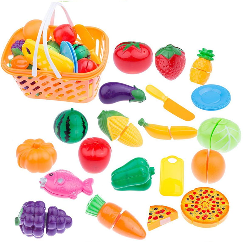 Pretend Role Play Toy 24PCS Kids Kitchen Food Dinner Fruit Vegetable Cutting Set 