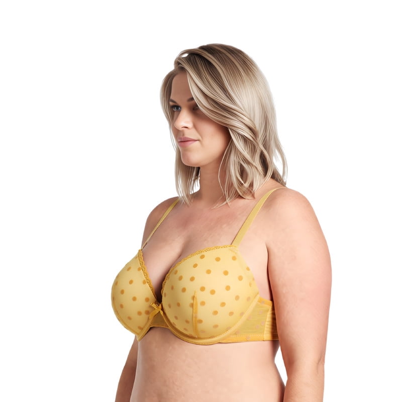 Curve Muse Women's Plus Size Push Up Add 1 and a half Cup Underwire Mesh Bra -2PK-BLACK,YELLOW-32B