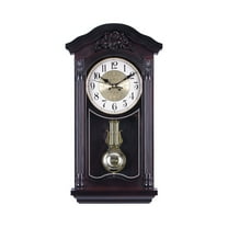 Traditional Chiming Pendulum Wall Clock,with Pendulum Battery Operated Silent Operation hree-dimensional Carving Fireplace Clock for Living Room Kitchen Office Shelf Décor