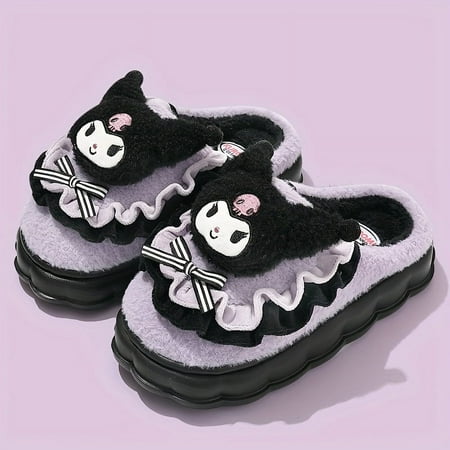 

KCKTHDN Cute Kuromi House Slippers For Women Men Indoor And Outdoor Cute Fuzzy Slippers Warm Plush Bedroom Shoes Winter Gifts For Women