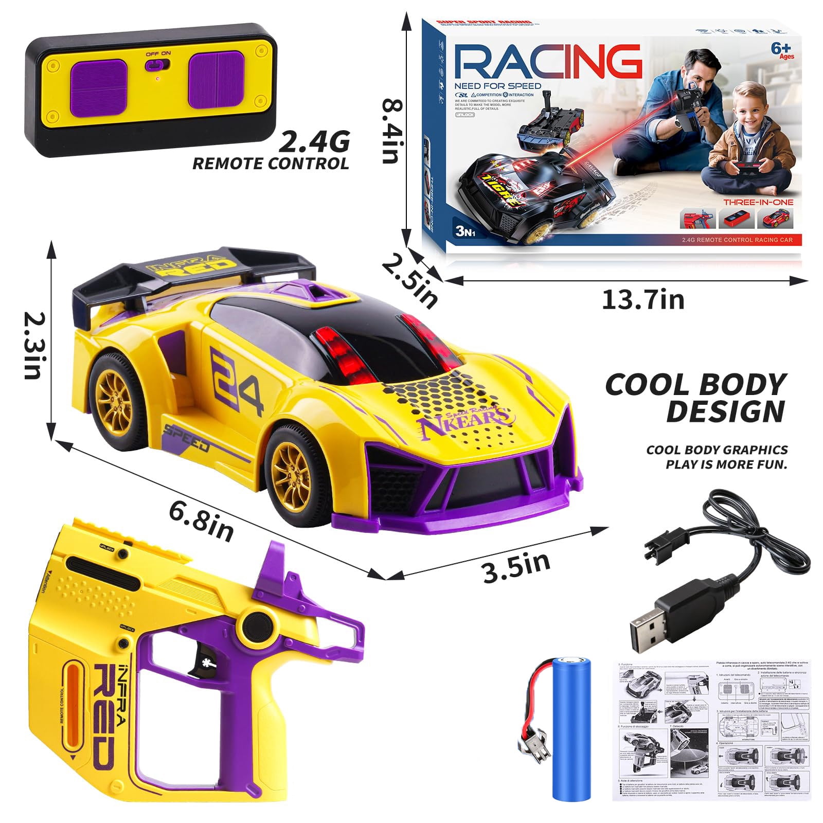 3 IN 1 Remote Control Car for Kids,2.4GHz RC Stunt Car Toys with Flip Effects,Racing and Drifting,Family-Friendly,Gift for Boys Girls,Yellow