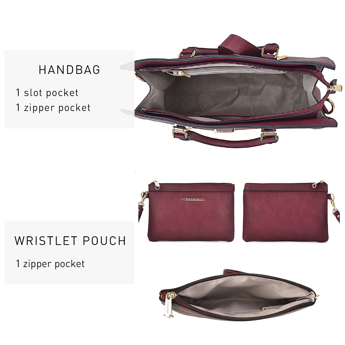 Women's Handbag Flap-over Belt Shoulder Bag Top Handle Tote Satchel Purse Work Bag w/Matching Wristlet