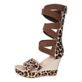thumbnail image 5 of Knee High Strappy Wedge Sandal for Women with Back Zipper Open Toe Elastic Strap Platform Heels Walking Shoes Brown Size 9.5, 5 of 6