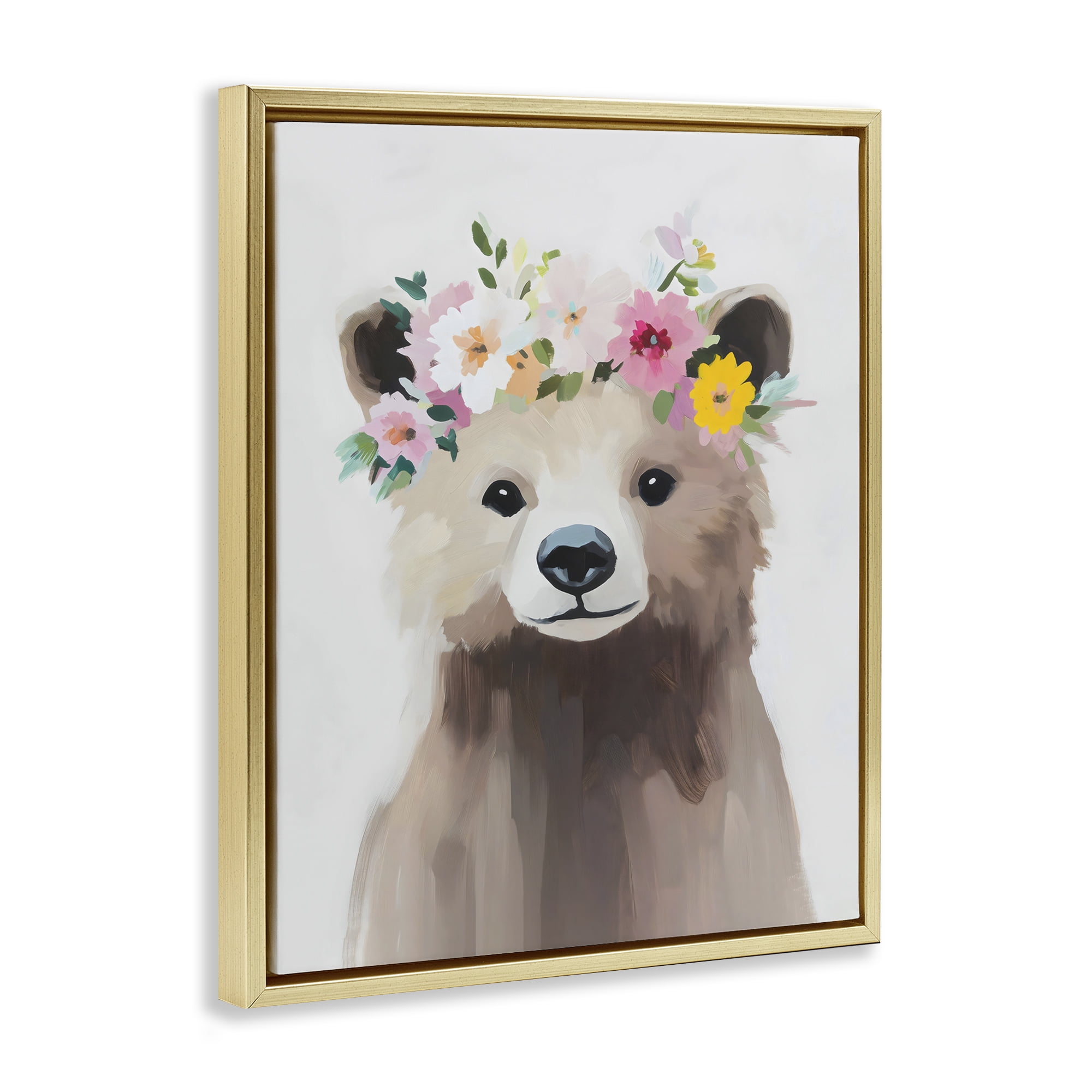 Stupell Industries Flower Crown Bear Gold Framed Floater Canvas Wall Art, design by The Prints Vibe