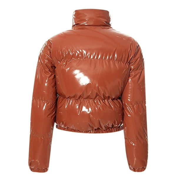 【MUCENT】FAVE HIGH NECK GLOSSY CROP PADDING Mnyycxen Women's Cropped Puffer Jacket Long Sleeve High Neck