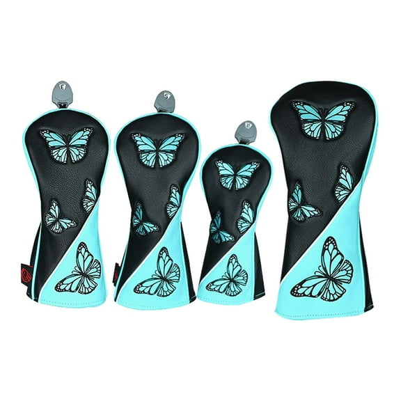 4x Golf Club Head Cover Golf Shaft Protector Professional PU Leather Durable Golf Headcovers Golf Driver Head Covers for Hybrid Fairway Wood black