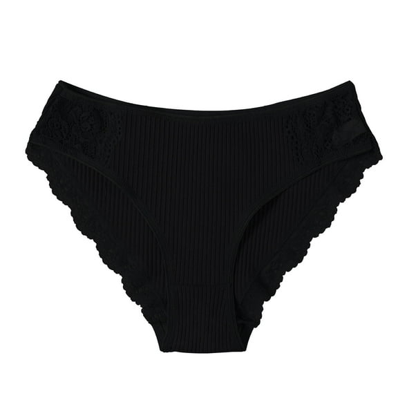 3 Pack Women Underwear Mesh Lace Bow Cheeky Ribbed Panties,Black,M