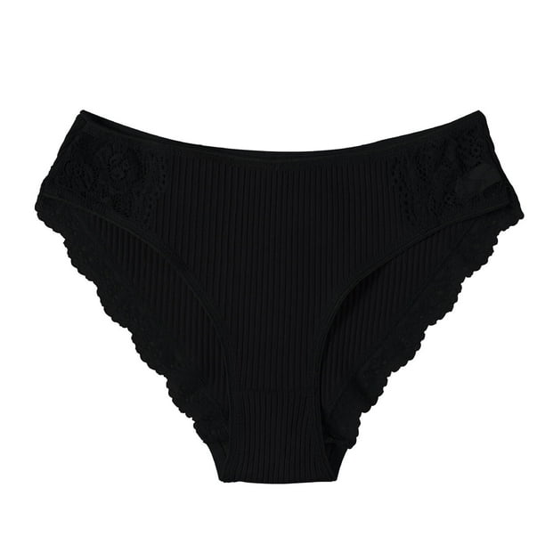 Cotton Bikini Underwear for Women,Seamless Panties for Girls,Ladies Solid  Soft Stretchy Briefs,Black,L