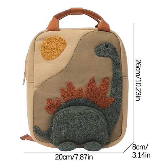 EGNMCR Embroidered Sun Long-necked Small Dinosaur Backpack With Embroidery Canvas Kindergarten Children's Backpack Dinosaur backpack