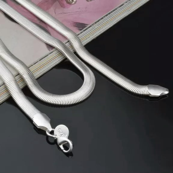 HOOUN 925 Sterling Silver plated Flat 6MM Snake Chain Necklace birthday Xmas gift-22"