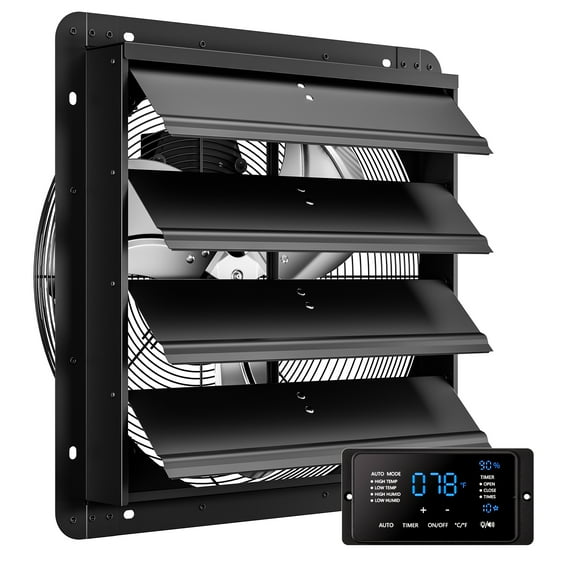 CAMMOO 18 Inch Shutter Exhaust Fan with Temp Humidity and Speed Touchscreen Controller, 10-Speed Wall Mount Fan for Attic, Greenhouse, Garage, Chicken Coop Ventilation