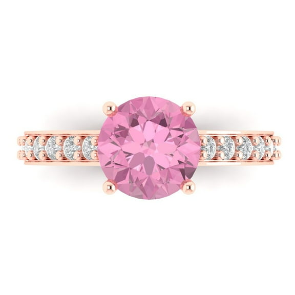 Solitaire with Accents Engagement Ring for Women - 2.3ct Simulated Pink Diamond in 18K Rose Gold Promise Ring