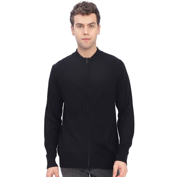 Cavardi Casual Men’s Full Zipper Sweater – Black | S