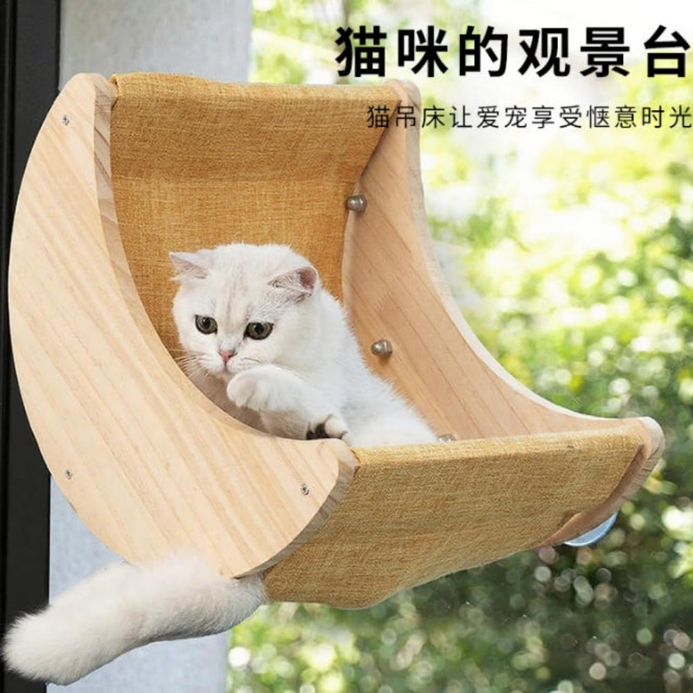 Cats Window Beds Moon Perches Seat for Indoor Cat, Wooden Moon Cat Hammock