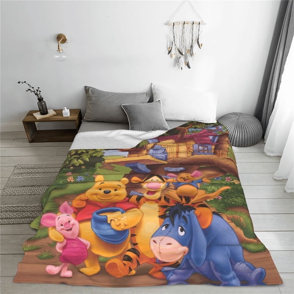 Winnie The Pooh Cartoon Printing Throw Blanket, All Seasons Flannel Fleece Blanket, Soft & Warm Plush Blankets for Couch Sofa Bed Camping Travel, 40"x30"