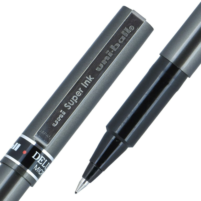uni-ball® Deluxe Rollerball Pens, Micro Point, 0.5 mm, Graphite Barrel,  Black Ink, Pack Of 3 