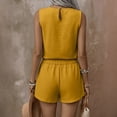 thumbnail image 6 of Womens Summer 2 Piece Linen Sets Sleeveless Button Crew Neck Vest Tops Matching Shorts Set Travel Vacation Casual Outfits,Yellow,M, 6 of 6