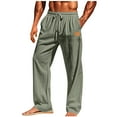 thumbnail image 2 of Pantalones casuales de longitud completa para hombre, color sólido, bolsillo, cintura elástica, rectos, de poliéster., 2 of 8