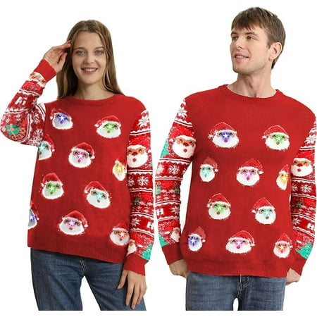 Ugly Christmas Sweaters for Women Men,2024 Light Up Ugly Christmas Sweaters for Couples,Funny Novelty Pullover Xmas Sweater