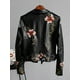 thumbnail image 3 of Chaqueta de cuero finas de imitación con bordado y estampado Floral para mujer, abrigo para motocicleta de Pu, prendas de vestir exteriores con remaches y cremallera Punk negro para mujer, 3 of 5