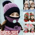 thumbnail image 2 of Ludlz 3PCS Women Winter Thickened Knitted Beanie Cap Hat Scarf Face Cover Set for Birthday Christmas New Year Valentine Gift, 2 of 2