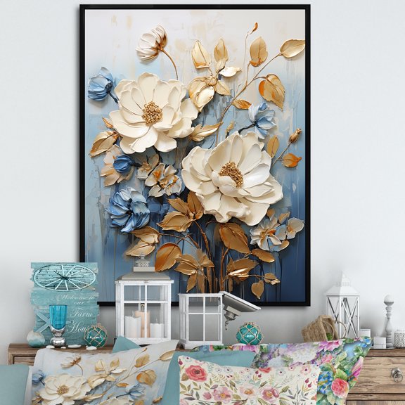 Designart "Cool Tone Floral Collection II" Seasonal Flowers Floater Framed Wall Art Prints
