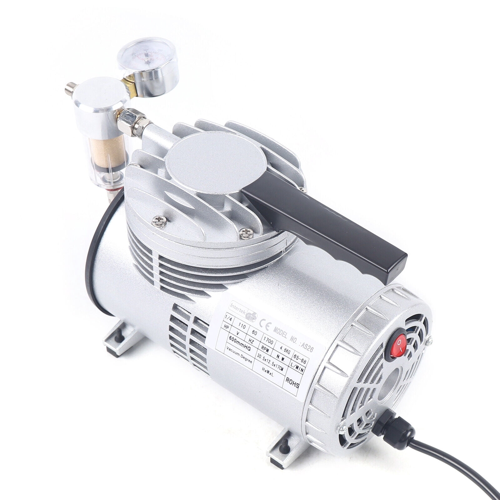 1/6HP Oilless Diaphragm Vacuum Pump Small Oil Free Vacuum Gauge Suction Pump 20-23L/min Air Flow