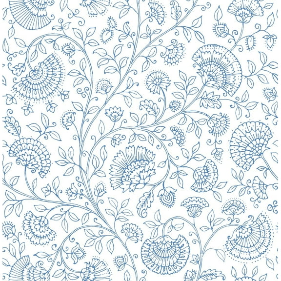 NextWall  Paisley Trail Peel and Stick Removable Wallpaper Blue Bell