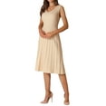 thumbnail image 2 of INSPIRE CHIC Women's Midi Dress V Neck Sleeveless Knitted Pleated Dress S Beige, 2 of 5
