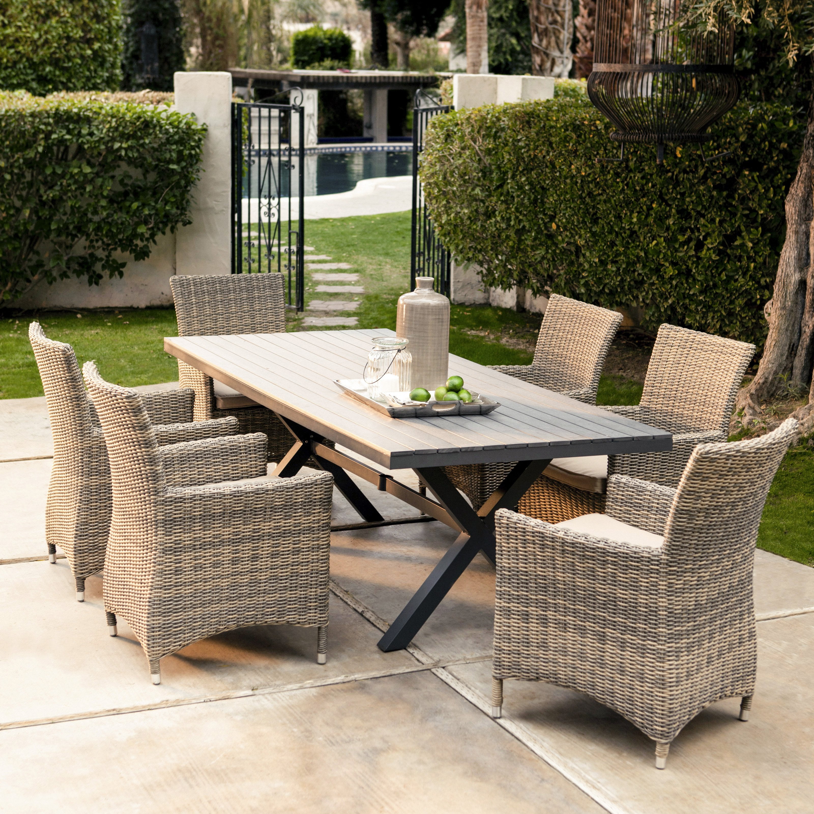 Hampton Bay Haymont 7-Piece Steel Wicker Outdoor Dining Patio Set with  Beige Cushions - Better Homes & Gardens