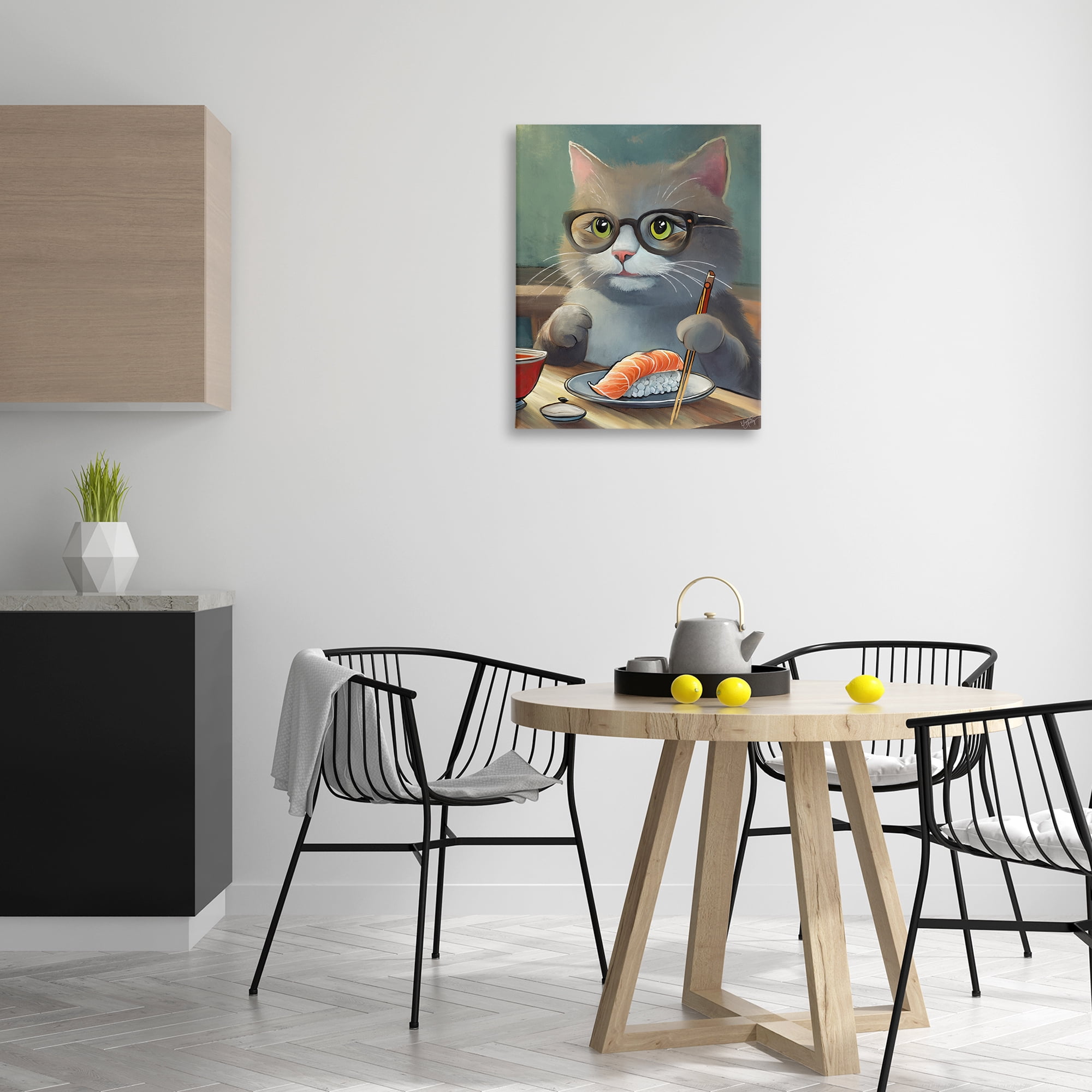 Stupell Industries Cat Eating Sushi Food & Beverage Painting Wrapped Canvas Art Print Wall Art, 24 x 30