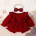 thumbnail image 3 of Newborn Infant Baby Girl Clothes Long Sleeve Bow Romper Ruffle Jumpsuits with Headband, 3 of 7